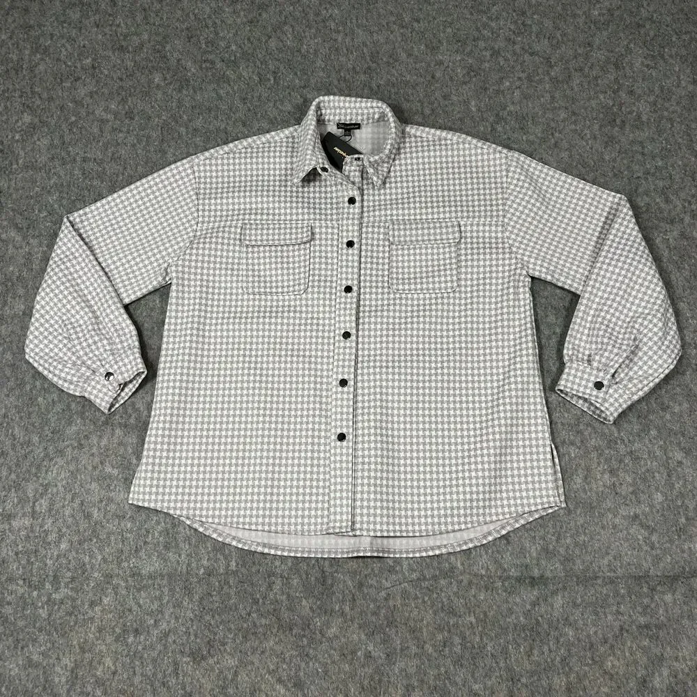 Shinestar Women's Shacket Size Large Grey White Houndstooth Snap‎ Button